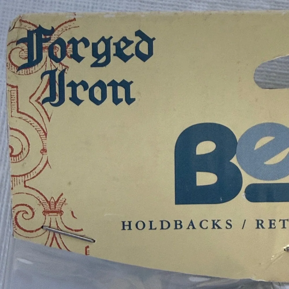 Vtg Beme Forged Iron Fleur de‎ Lis Curtain Holdbacks Antique Brass 2 HFFLRAB